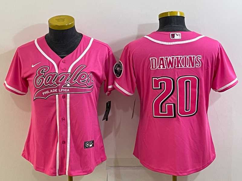 Women%27s Philadelphia Eagles #20 Brian Dawkins Pink With Patch Cool Base Stitched Baseball Jersey->women nfl jersey->Women Jersey